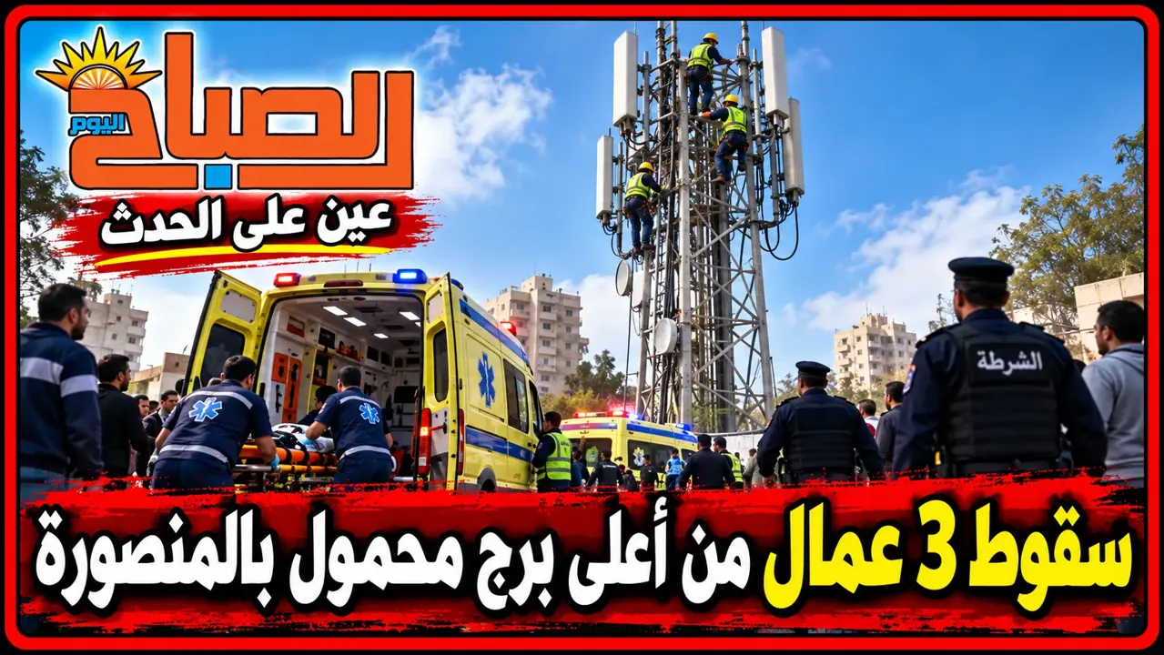 سقوط 3 عمال من أعلى برج محمول في المنصورة.. إصابات ونقلهم للمستشفى