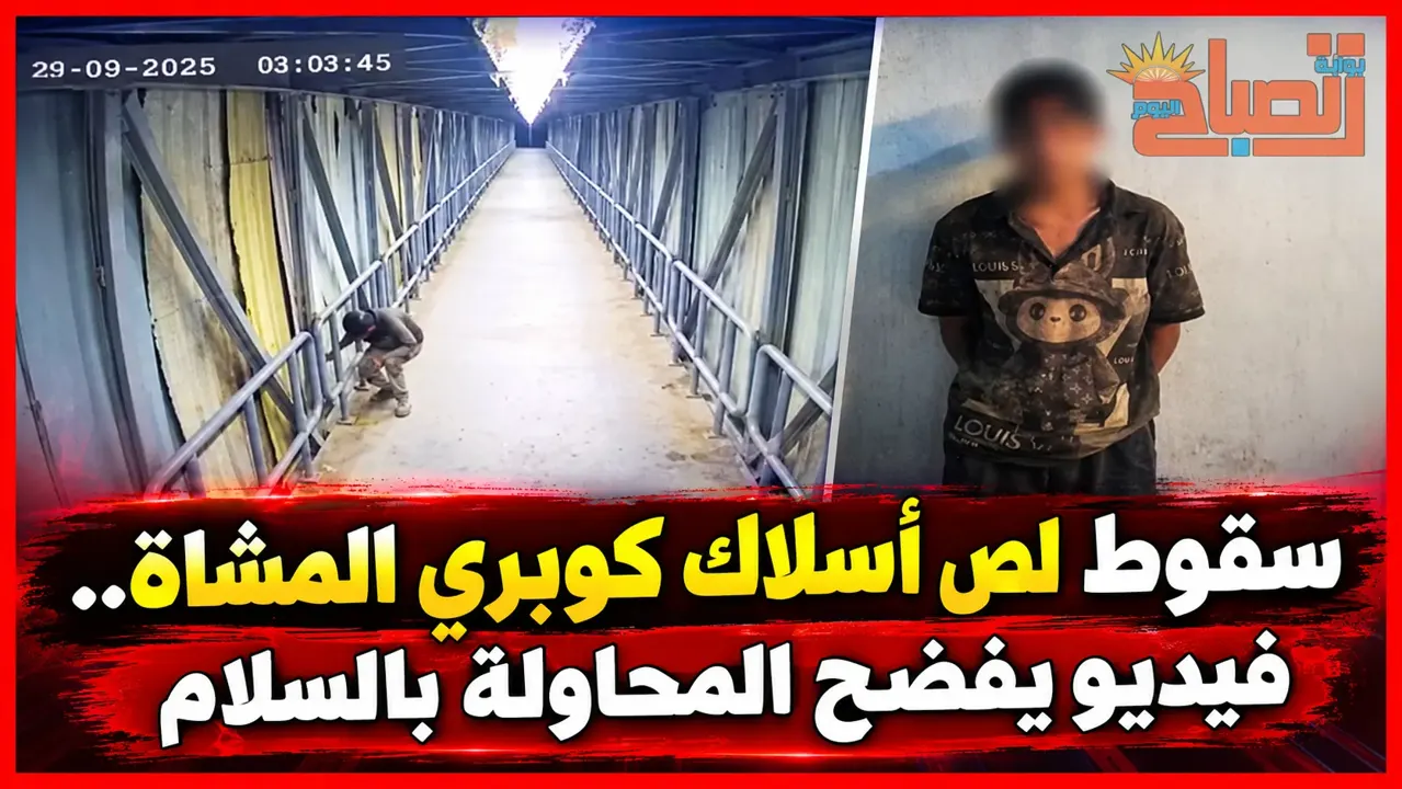 سقوط لص أسلاك كاميرات كوبري المشاة بالسلام.. فيديو يكشف الواقعة