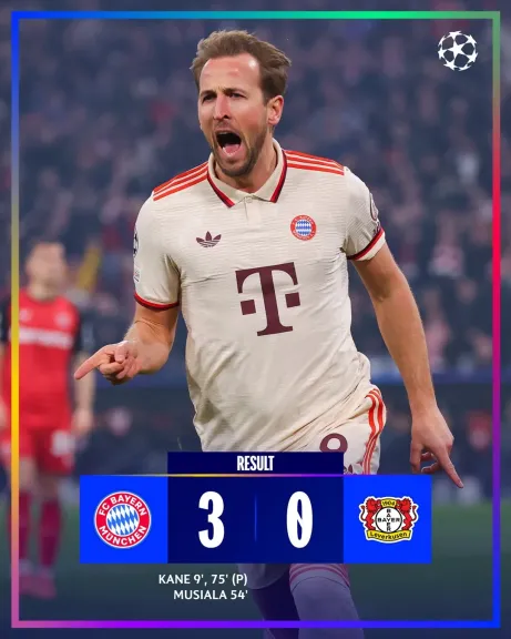 بايرن ميونخ يسحق ليفركوزن بثلاثية ويقترب من ربع نهائي دوري الأبطال