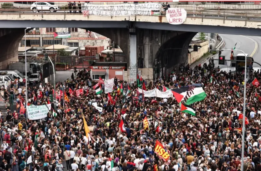 إضراب عام يشل مدن إيطاليا للمطالبة بالاعتراف بدولة فلسطين ووقف الحرب على غزة