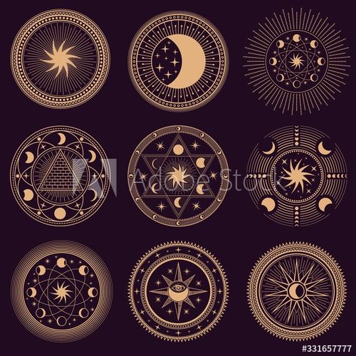 Mystic circle symbols. Vector illustration set. Astrology ...